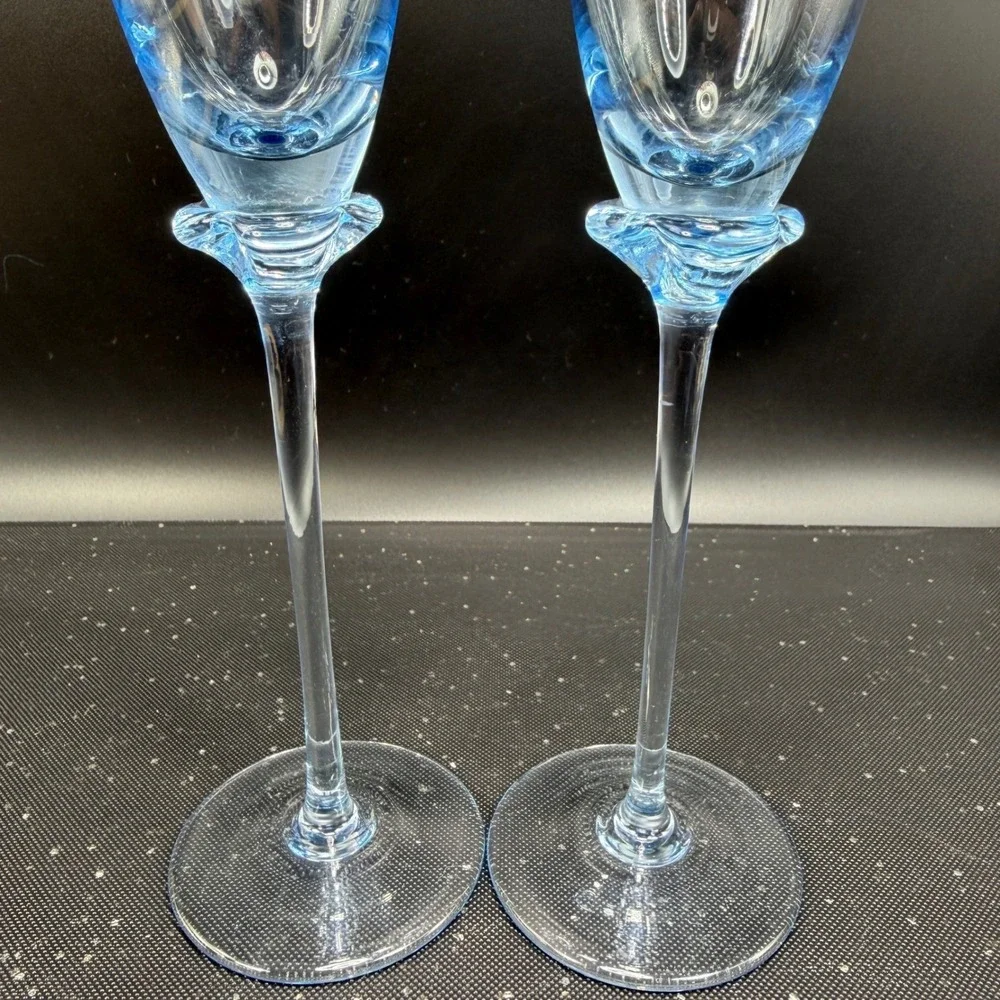 Cristal D'Arques Blue Champagne Flutes Set of 2 Lead Crystal 9.5 Inch Tall Glass